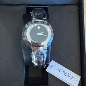 Movado Amorosa Women's Black Dial Silver Bracelet Minimalist Watch